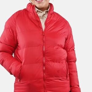 Hanton Red Women's Front Zip Puffer Jacket